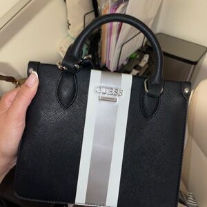 GUESS Black Satchel with Silver Stripe